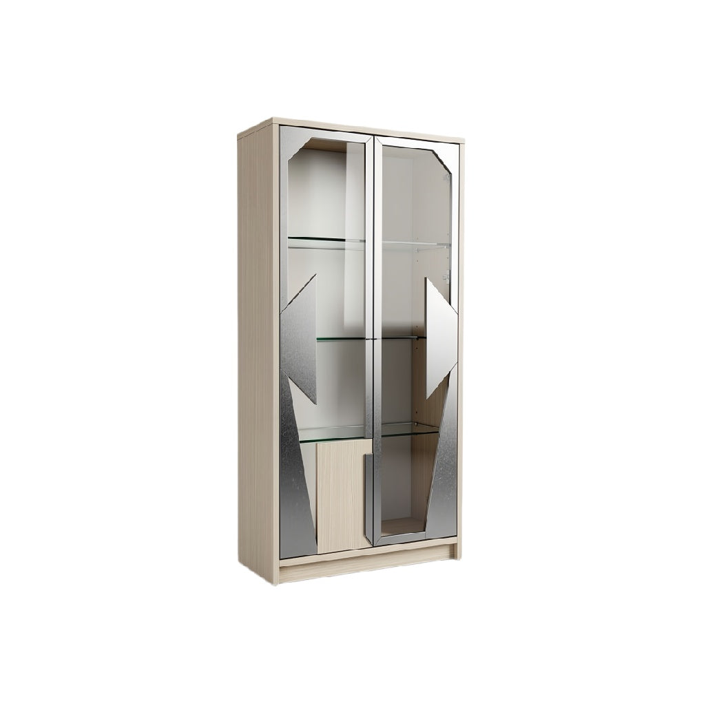Modern Glass Display Cabinet with Mirrored Finish and Adjustable Shelves