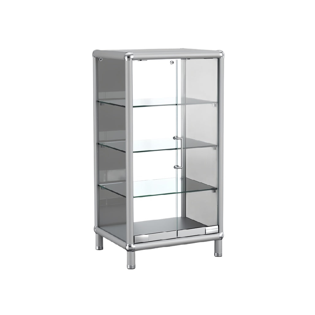 Modern Glass Display Cabinet with Shelves and Chrome Frame