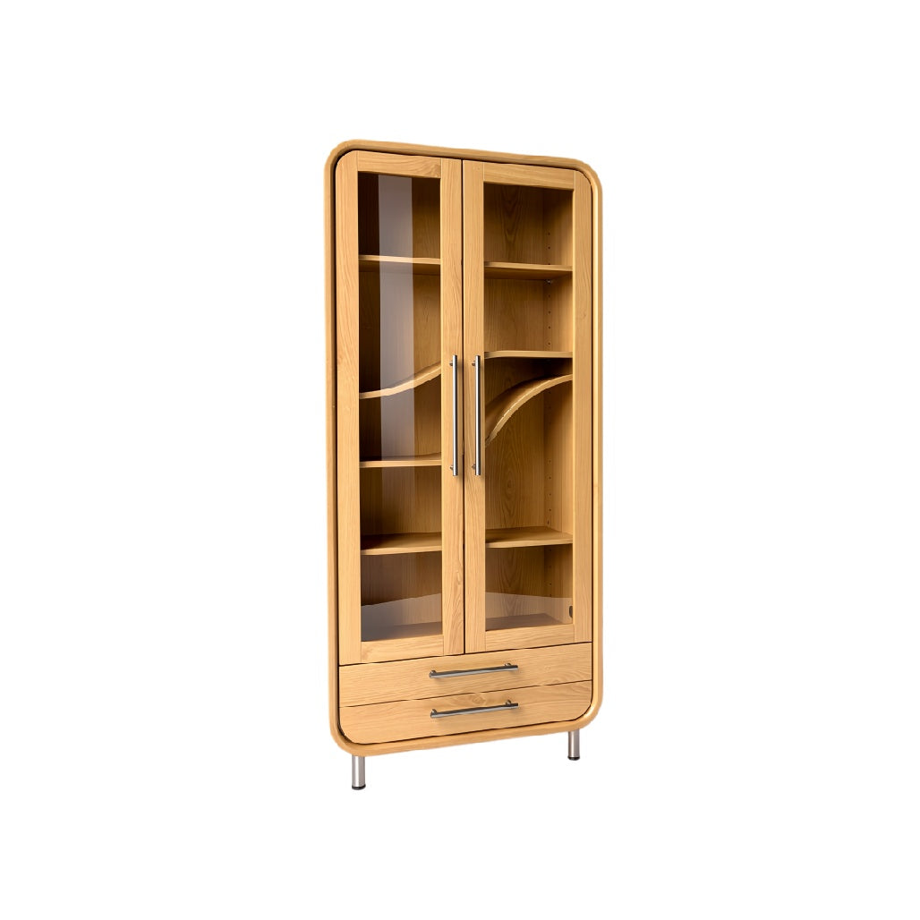 Modern Wooden Display Cabinet with Glass Doors and Adjustable Shelves