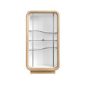 Modern Glass Display Cabinet with Curved Shelves and Wooden Frame
