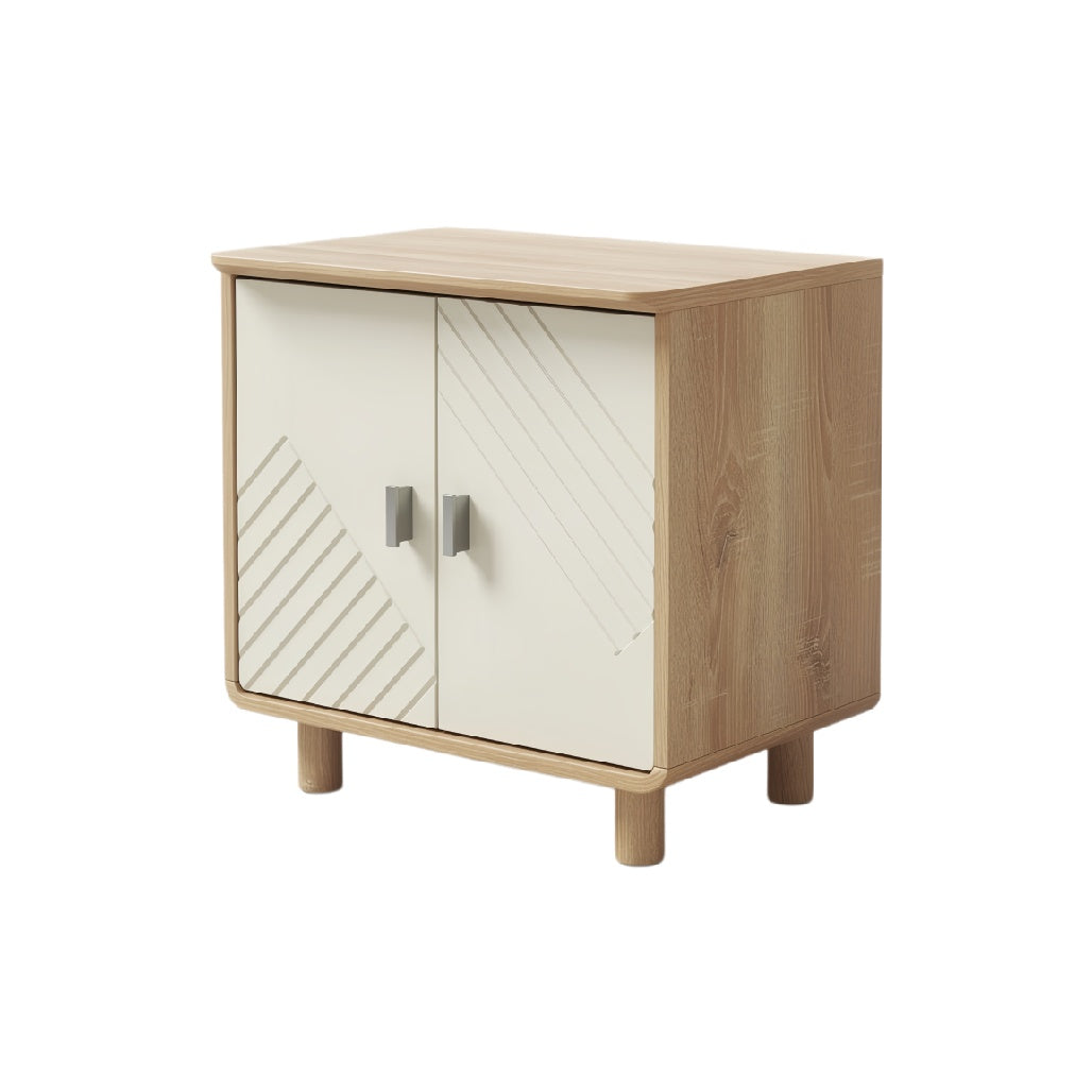 Modern Minimalist Wooden Side Cabinet with Geometric Patterned Doors
