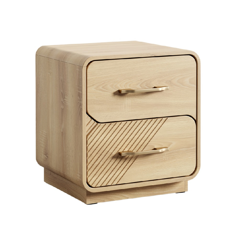 Modern Oak Nightstand with Geometric Drawer Design